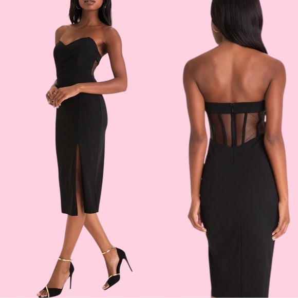 Lulus Dresses & Skirts - Lulus Iconic Arrival Black Strapless Bustier Bodycon Knit Midi Dress Size M NWT